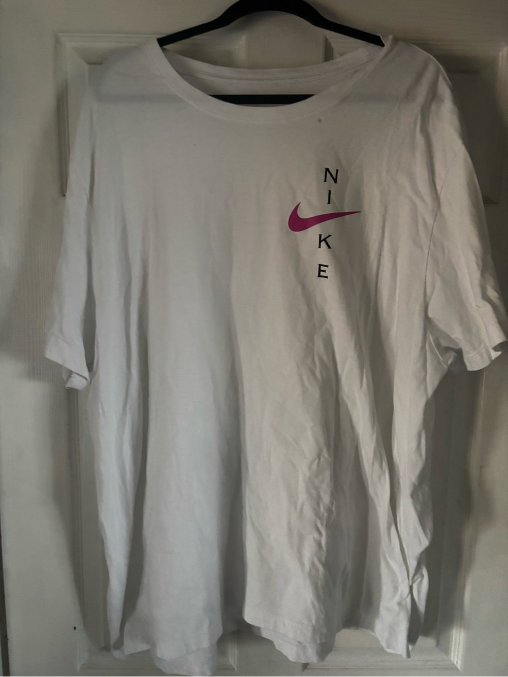 Nike White Short Sleeve Tee with Pink Swoosh